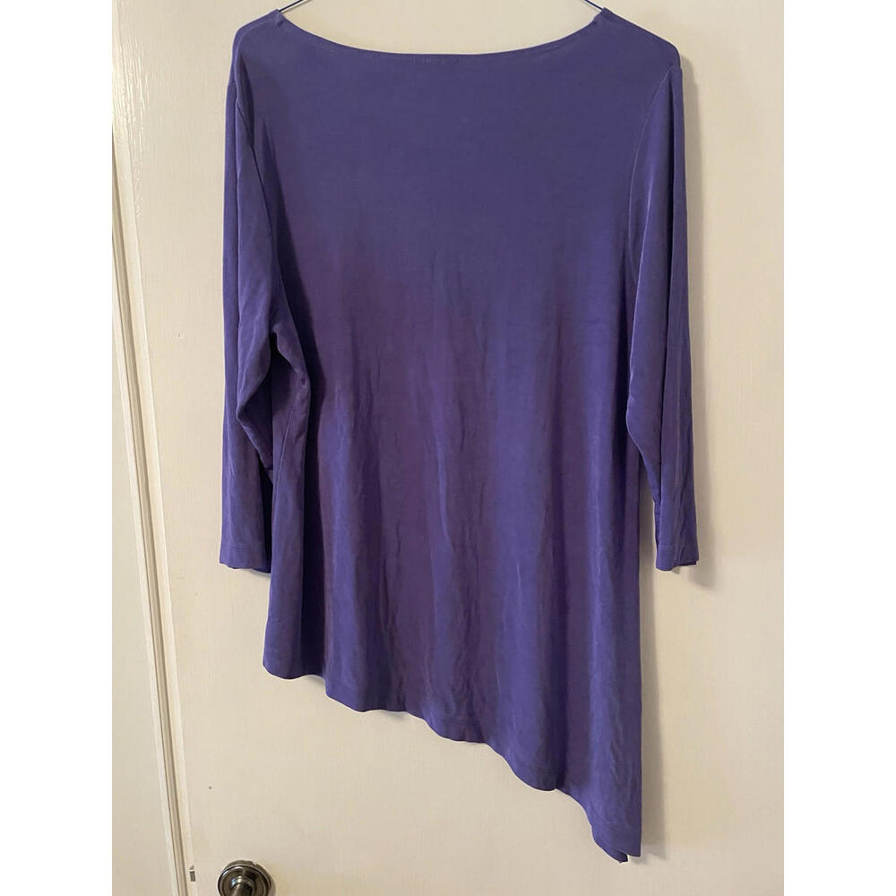 Chico's Travelers Tunic Top Size 3 / XL Asymmetric Hem Purple Slinky Stretch